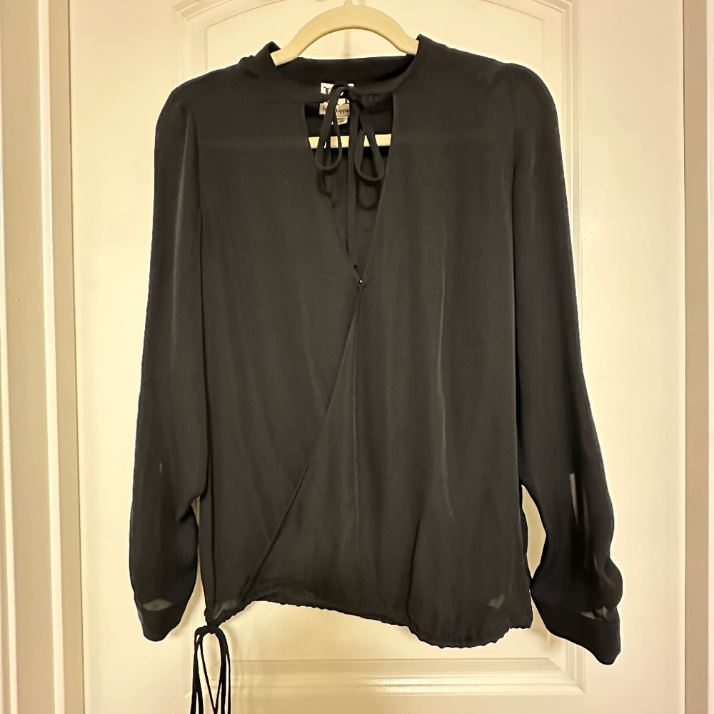 NWOT Haute Hippie Long Sleeve Tie Details Black Blouse 100% Silk XS - Picture 3 of 12